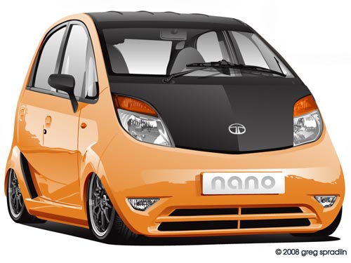 Customized Tata Nano Concept Art - Orange and Black Hot Rod Style