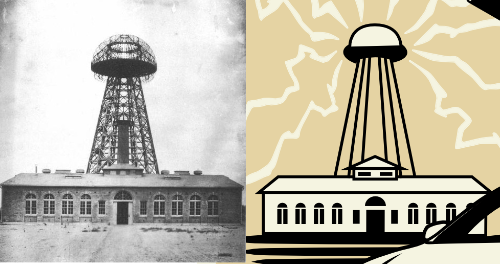 The Tesla Tower image comparison with artwork
