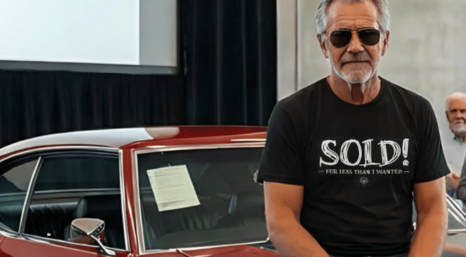 Sold!, For Less Than I Wanted - funny car auction shirt